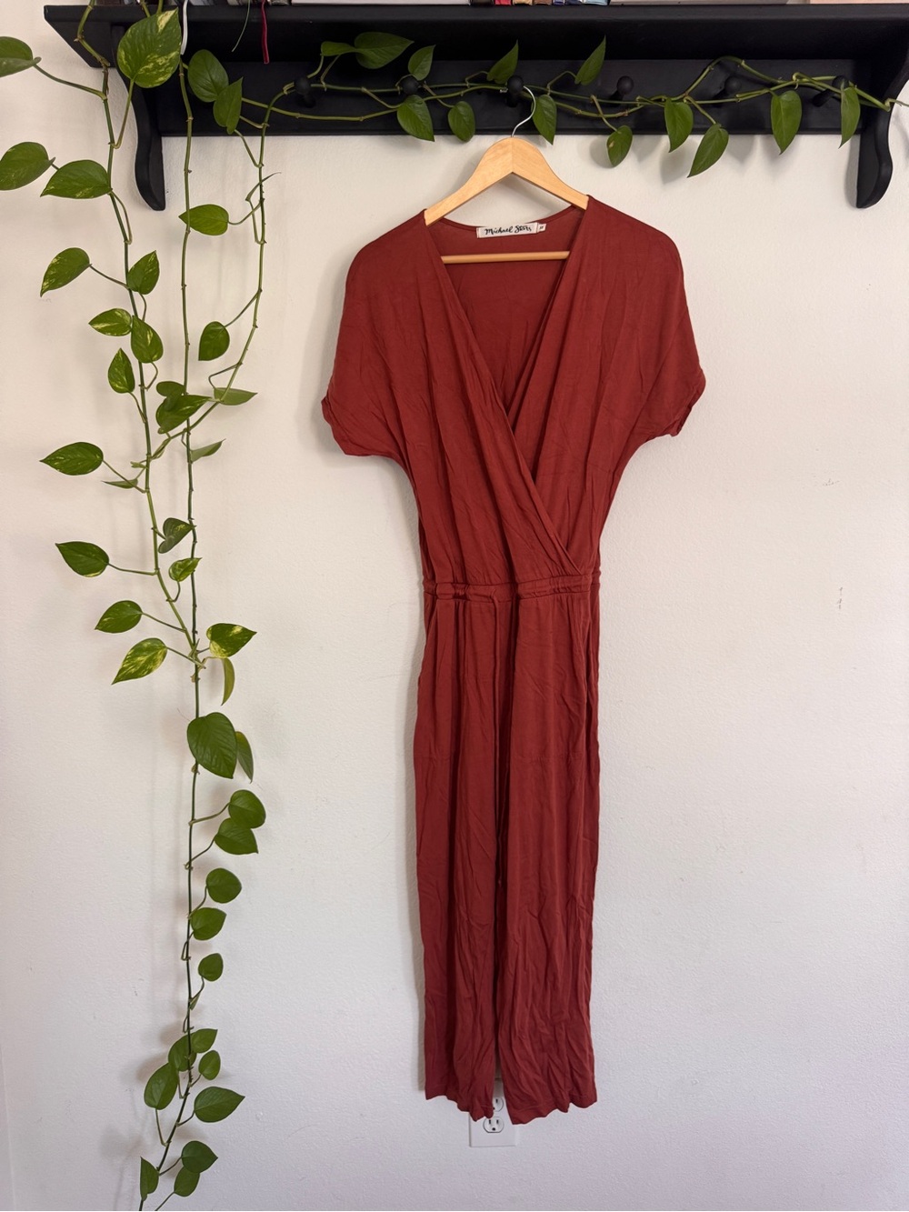 Michael Stars Short Sleeve Surplice Jersey Jumpsuit Red XS